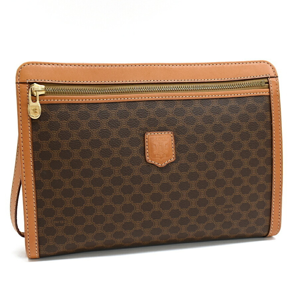 Celine Clutch Bag Shoulder Brown Macadam Leather